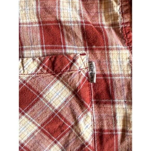 Carhartt Mens Red Plaid Long Sleeve Button-Up Shirt Size XL 100% Cotton Made In - Picture 5 of 8